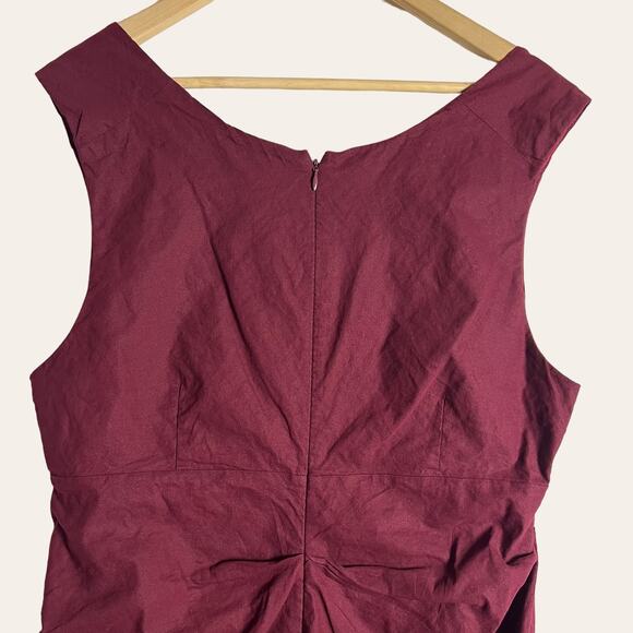 Eileen Fisher Red Burgundy Shirred Cotton Steel Stretch Dress Plus Size 18 - Picture 8 of 9